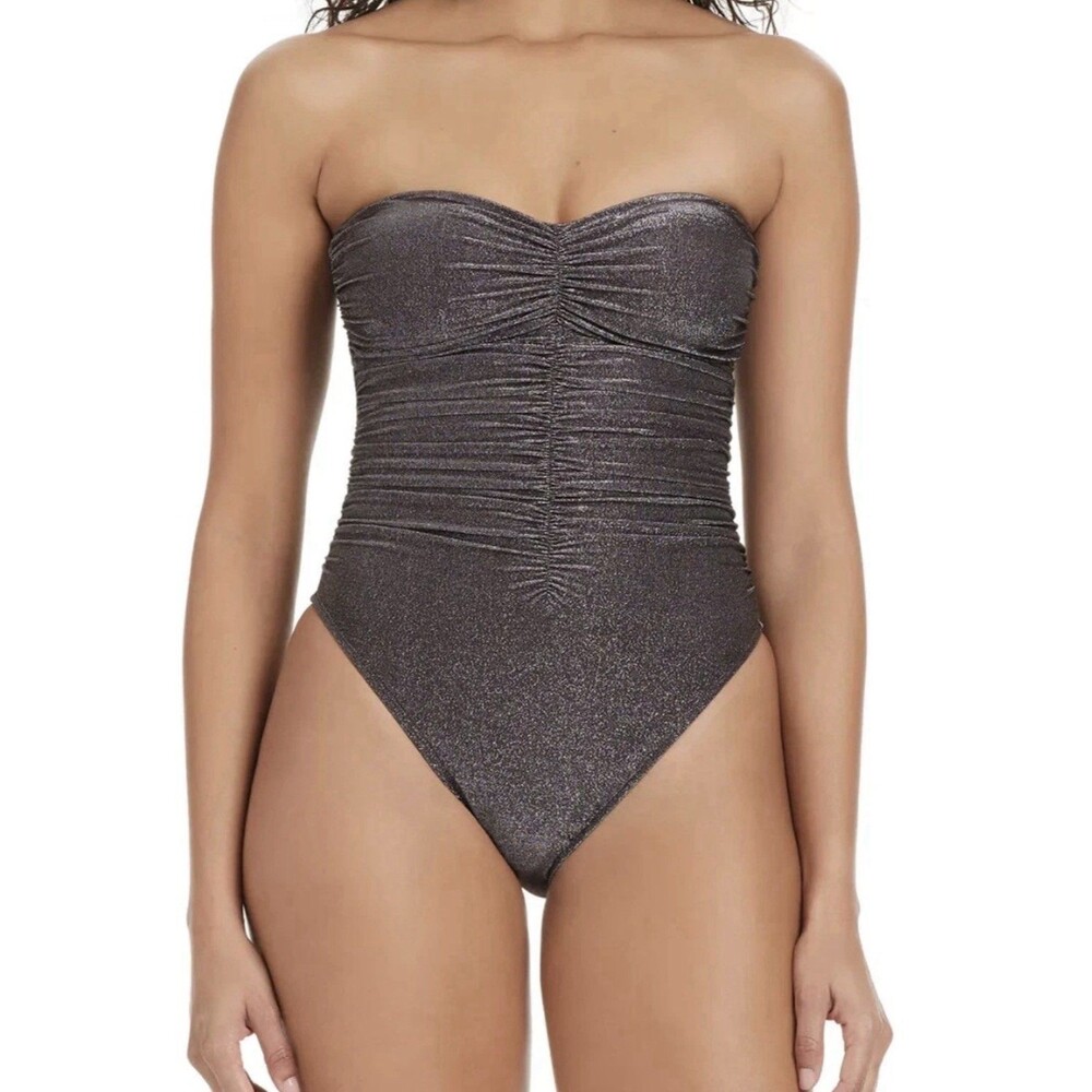 NWT Bar III Women's Shimmer Core Bandeau One Piece Swimsuit Java Large